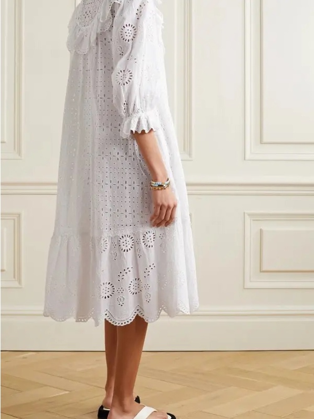 $495 LoveShackFancy Elspeth White Lace Crochet Scalloped Broderie Shirt Dress XS - Picture 2 of 15